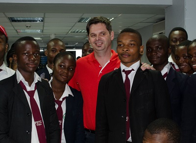 Guy Clarke, managing director Vodacom Business Nigeria (in red T-shirt) with students of FSTC Yaba on tour on Cloud Computing